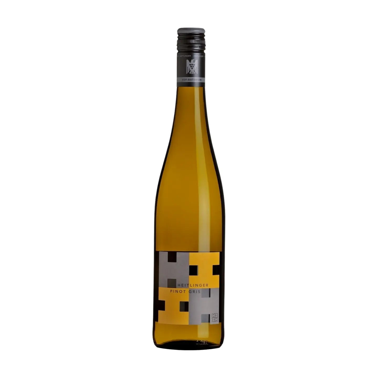 Pinot Gris VDP.Gutswein vom Weingut Heitlinger freigestellt mit weissem Hintergrund.