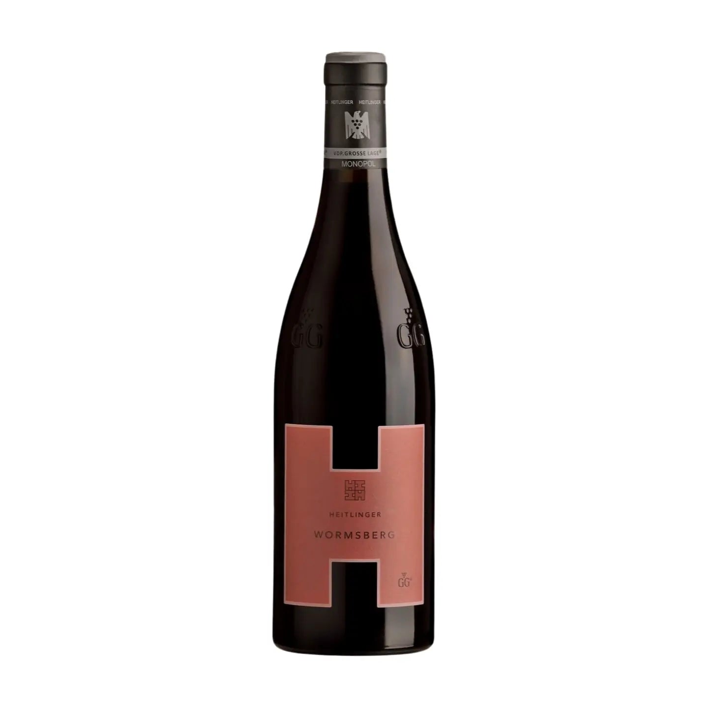 Wormsberg Pinot Noir VDP.GG vom Weingut Heitlinger freigestellt mit weissem Hintergrund.