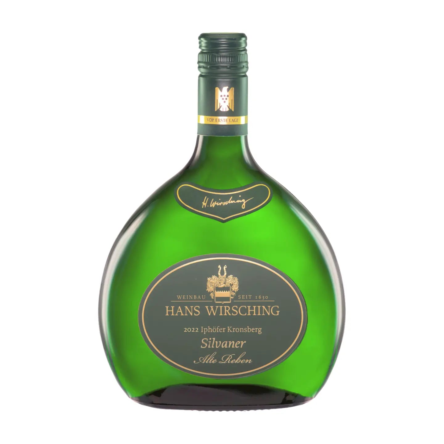 Iphöfer Kronsberg Silvaner Alte Reben VDP.Erste Lage vom Weingut Hans Wirsching freigestellt mit weissem Hintergrund.